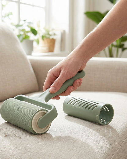 Nxva Washable Silicone Lint Roller 10 cm with Cover Sage Green - Lifestyle view